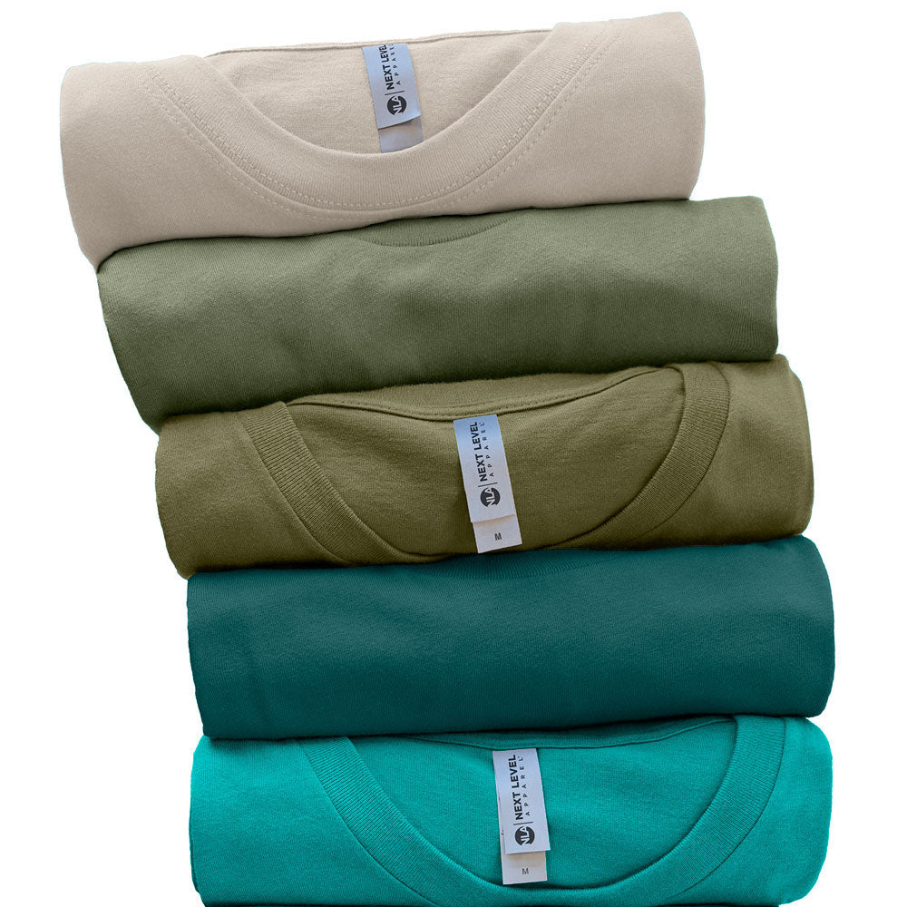 Next Level Apparel stack of folded t-shirts 